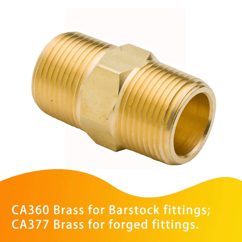 Legines Brass Hex Nipple 3/8" NPT Male x 3/8" NPT Male Straight Pipe Connector Fitting 1200psi (2 pcs) - Image 3